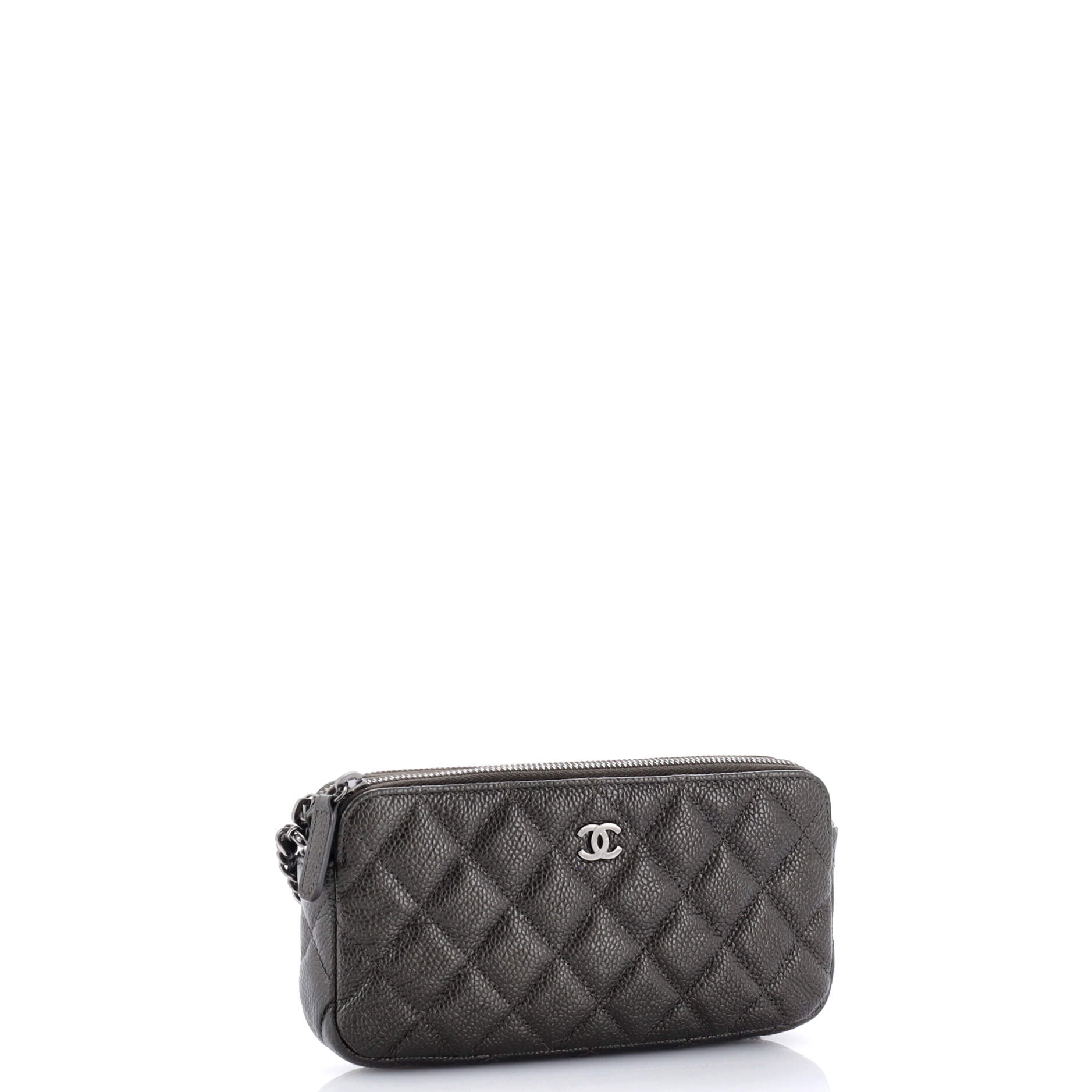 Chanel Double Zip Clutch with Chain Quilted Iridescent Caviar