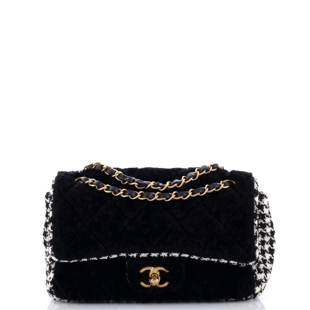 Chanel CC Flap Bag Quilted Shearling and Tweed Medium