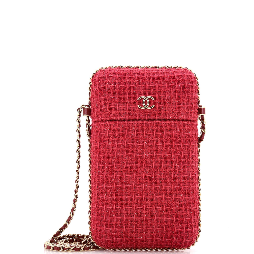 Chanel Chain Around Phone Holder Crossbody Bag Tweed and Ribbon