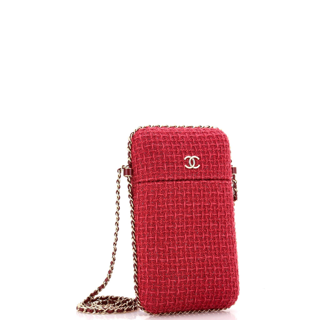 Chanel Chain Around Phone Holder Crossbody Bag Tweed and Ribbon