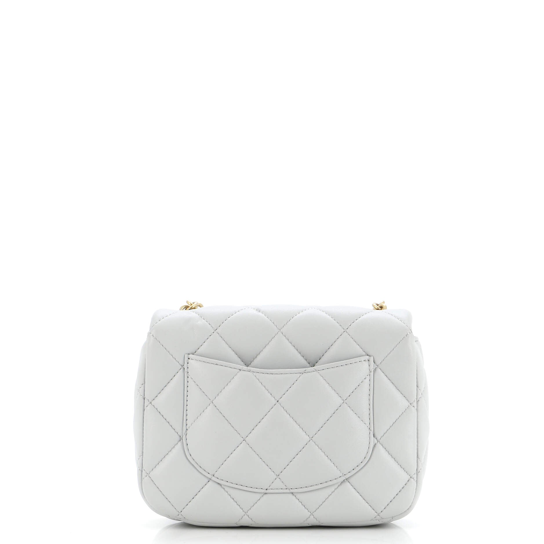 Chanel CC Enamel Pearl Charm Me Square Flap Bag Quilted Lambskin Mini