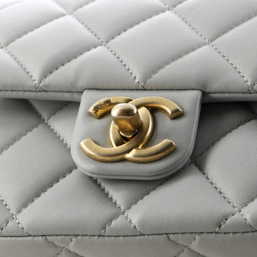 Chanel CC Enamel Pearl Charm Me Square Flap Bag Quilted Lambskin Mini