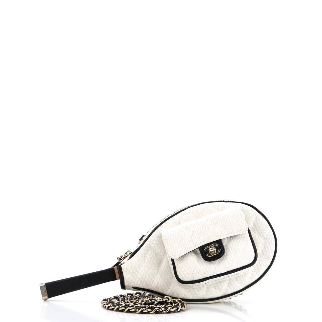 Chanel CC Tennis Racket Clutch with Chain Quilted Canvas and Leather