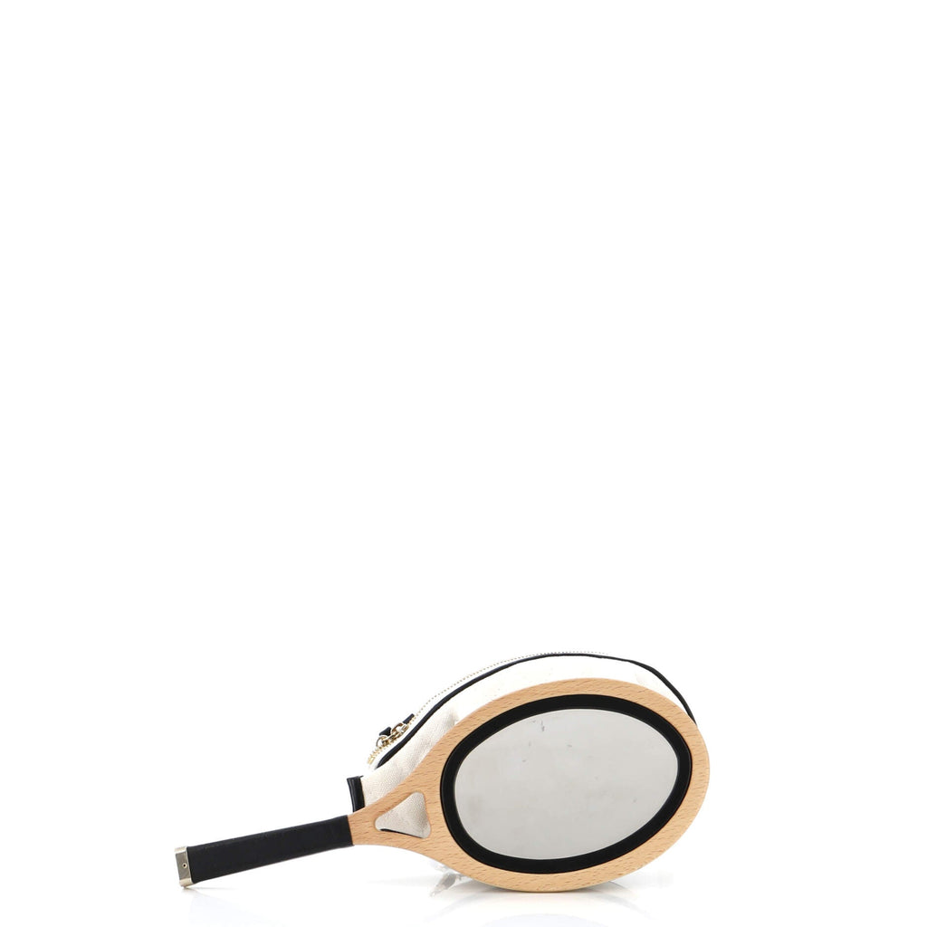 Chanel CC Tennis Racket Clutch with Chain Quilted Canvas and Leather