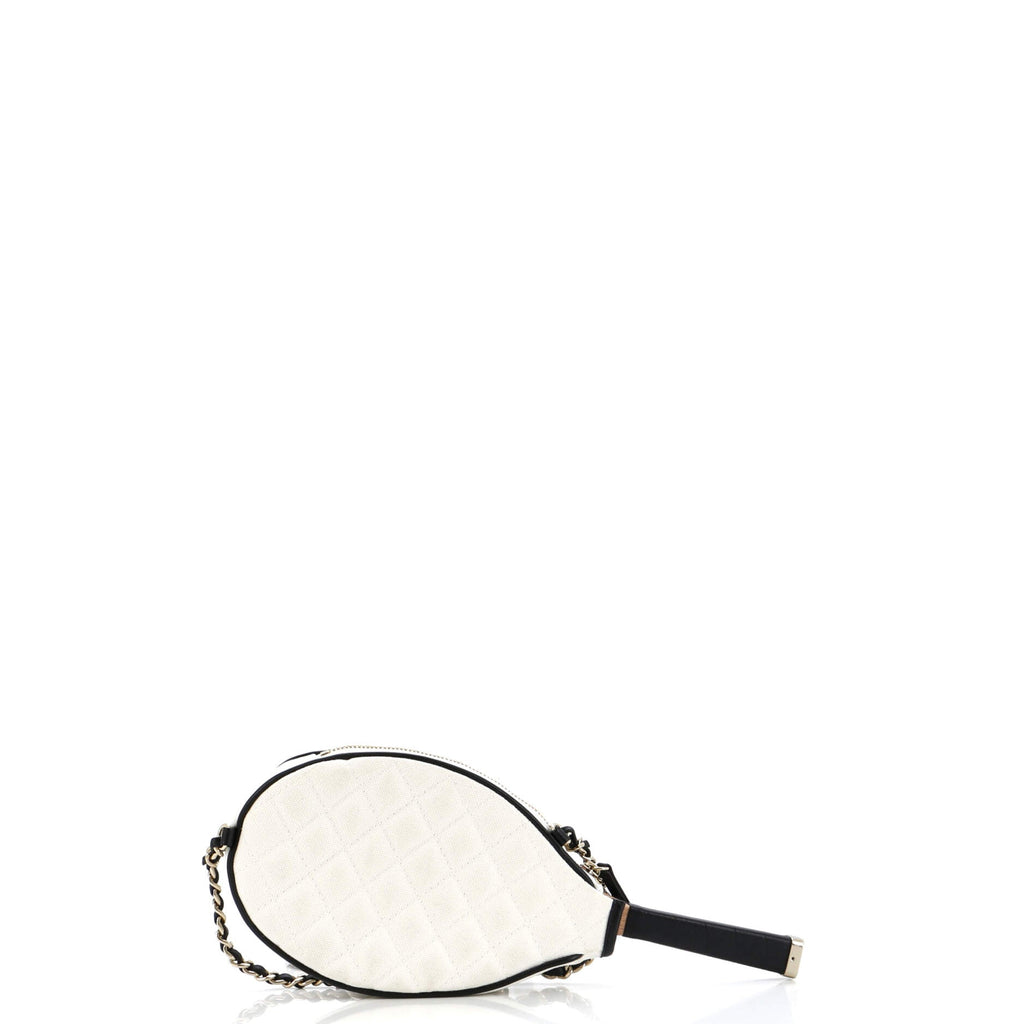 Chanel CC Tennis Racket Clutch with Chain Quilted Canvas and Leather