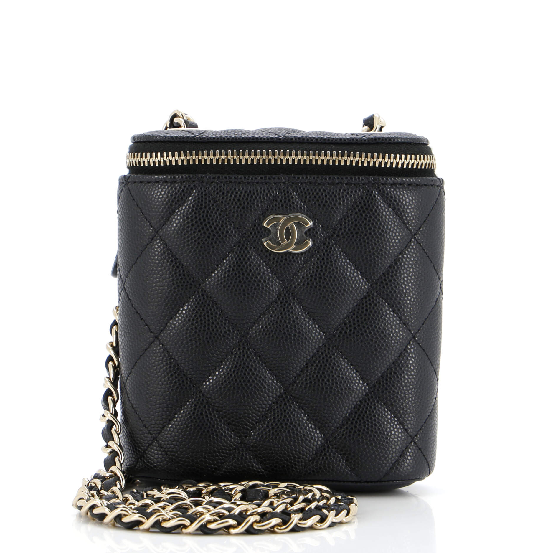 Chanel Vertical Classic Vanity Case with Chain Quilted Caviar Small