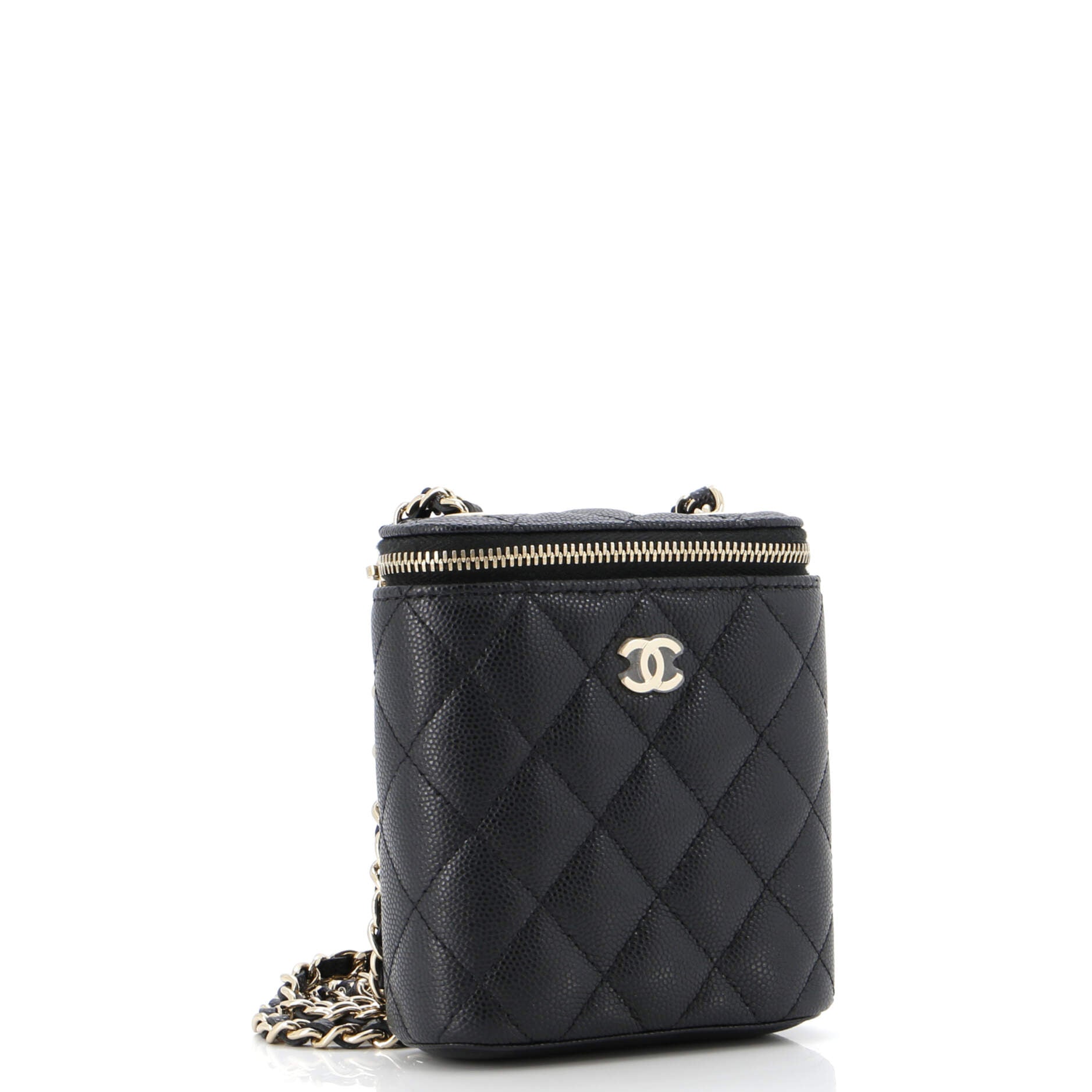Chanel Vertical Classic Vanity Case with Chain Quilted Caviar Small