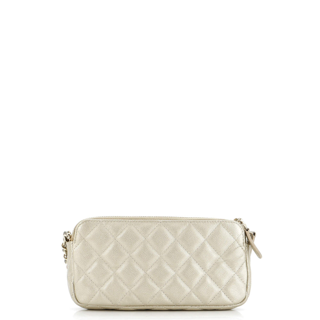Chanel Double Zip Clutch with Chain Quilted Caviar