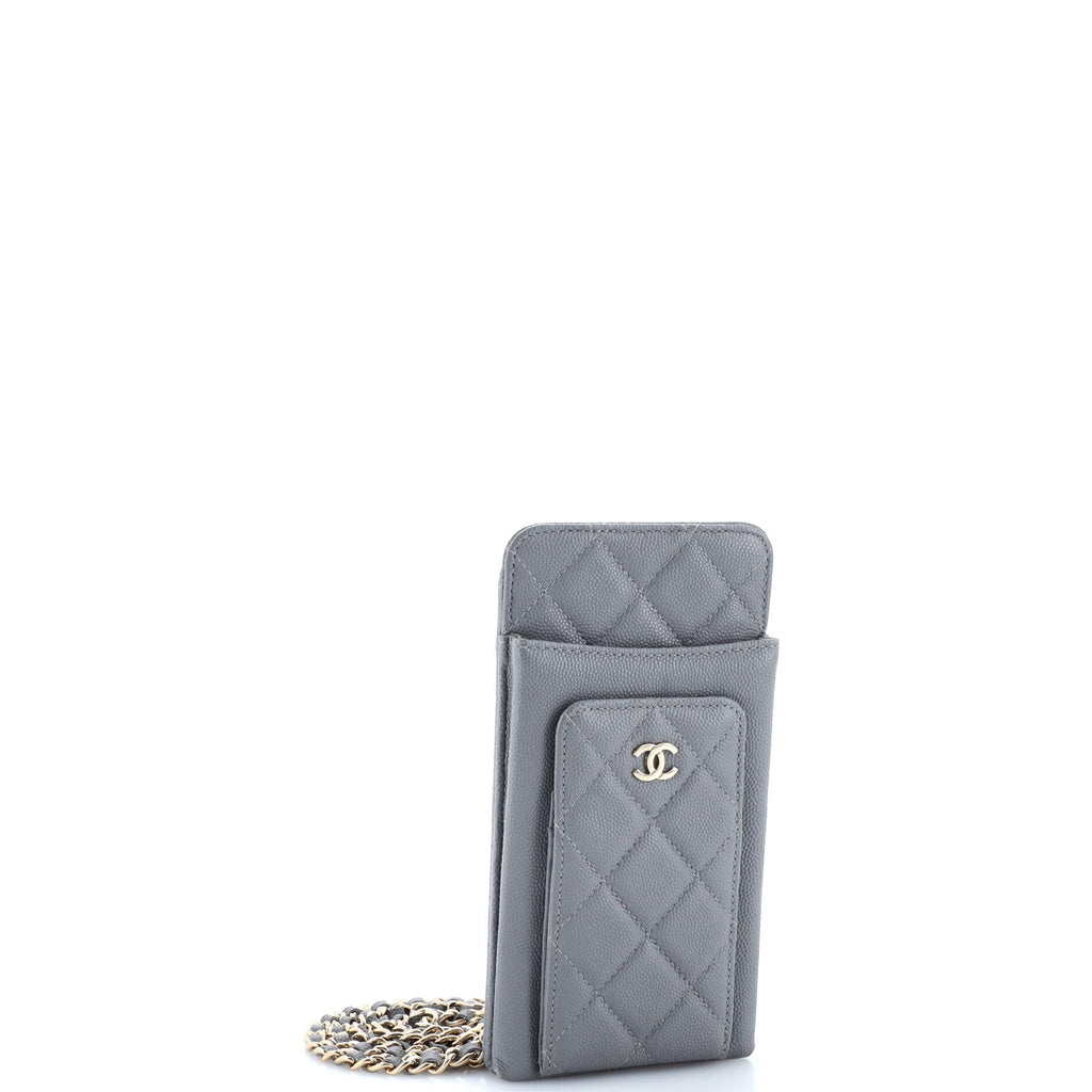 Chanel O Phone Holder Crossbody Bag Quilted Caviar