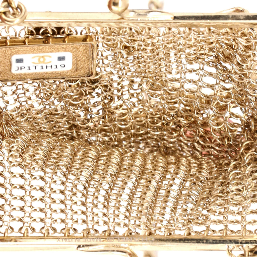 Chanel CC Charm Kisslock Frame Clutch with Chain Embellished Metal Mesh Mini