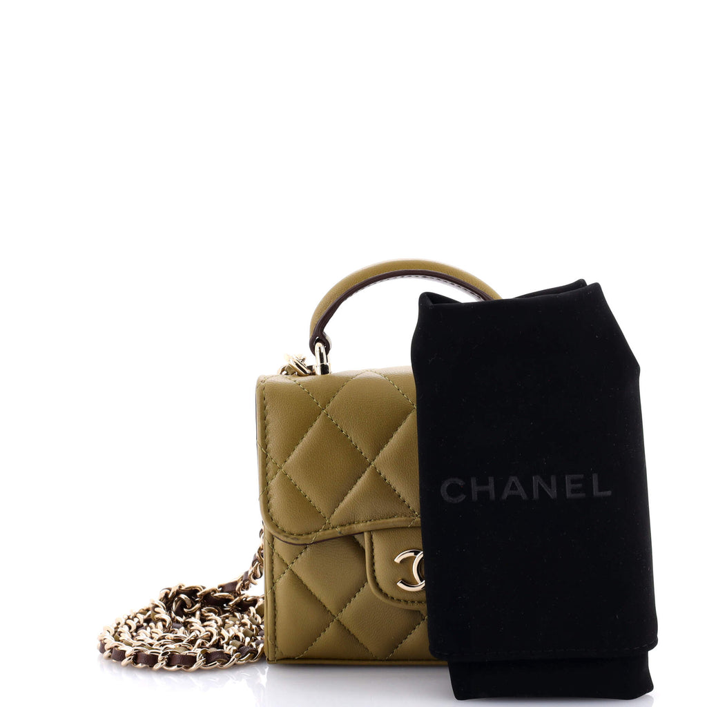Chanel Square Classic Flap Top Handle Clutch with Chain Quilted Lambskin