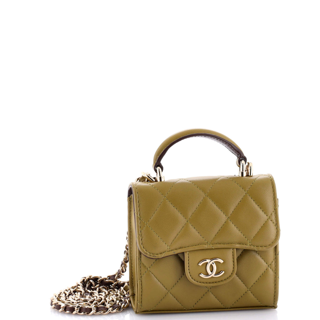 Chanel Square Classic Flap Top Handle Clutch with Chain Quilted Lambskin