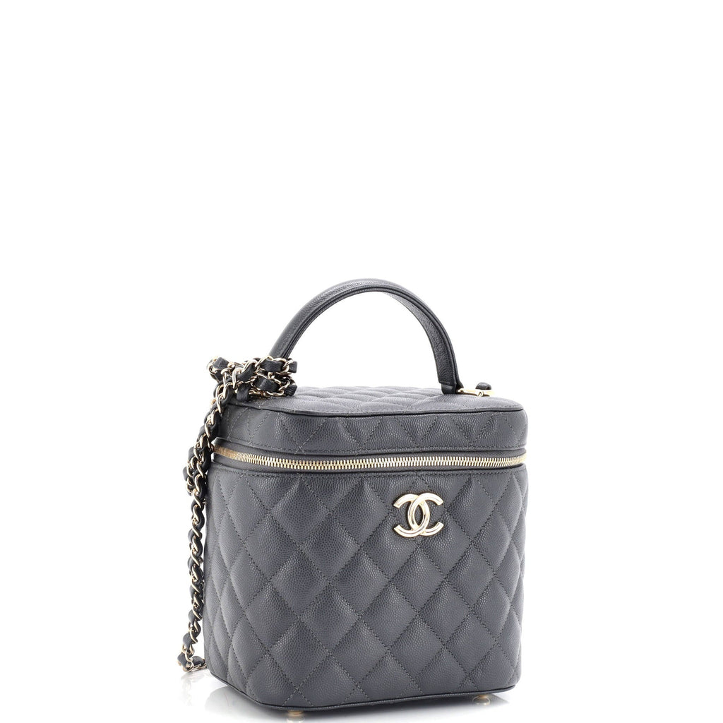 Chanel CC Top Handle Vanity Case with Chain Quilted Caviar Small