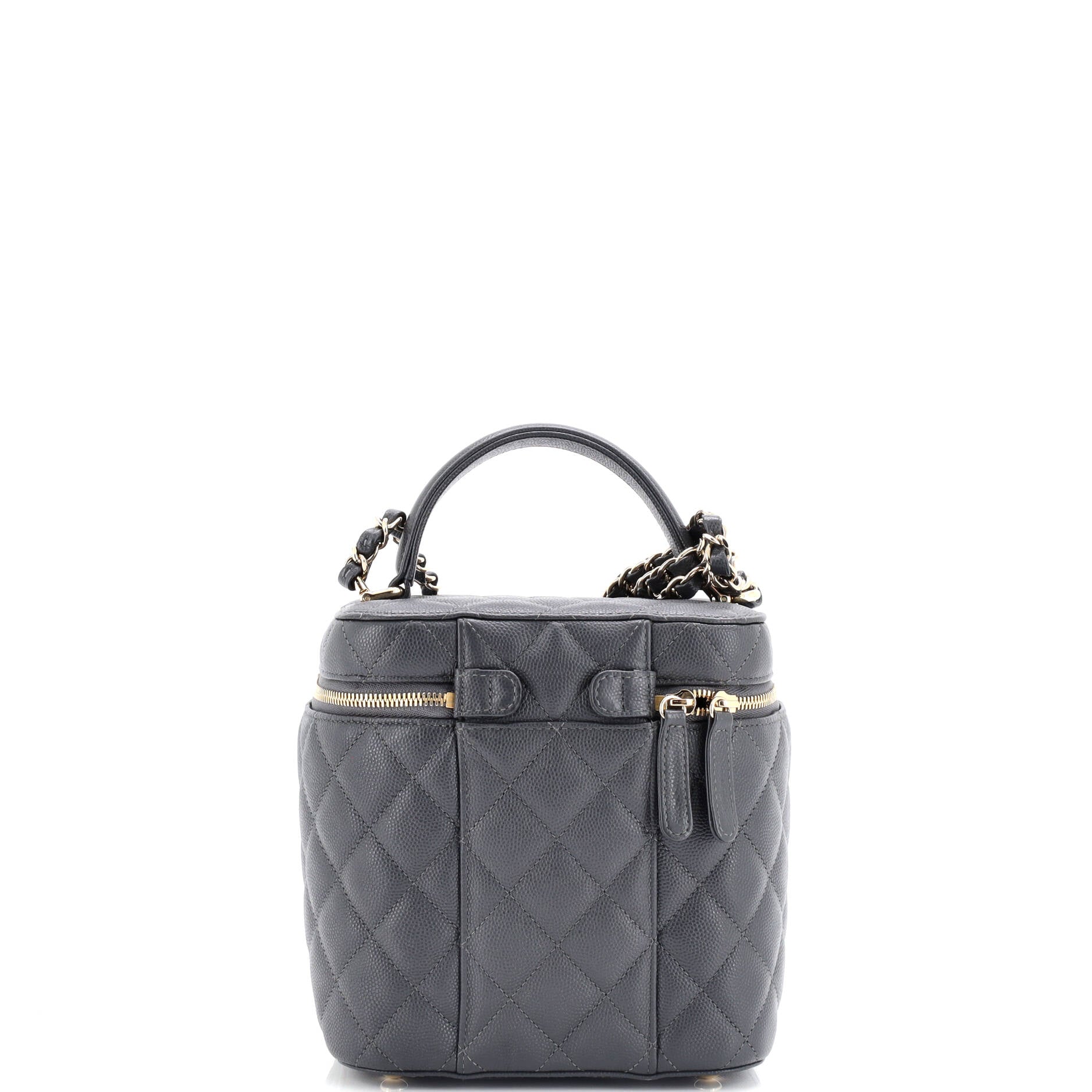 Chanel CC Top Handle Vanity Case with Chain Quilted Caviar Small