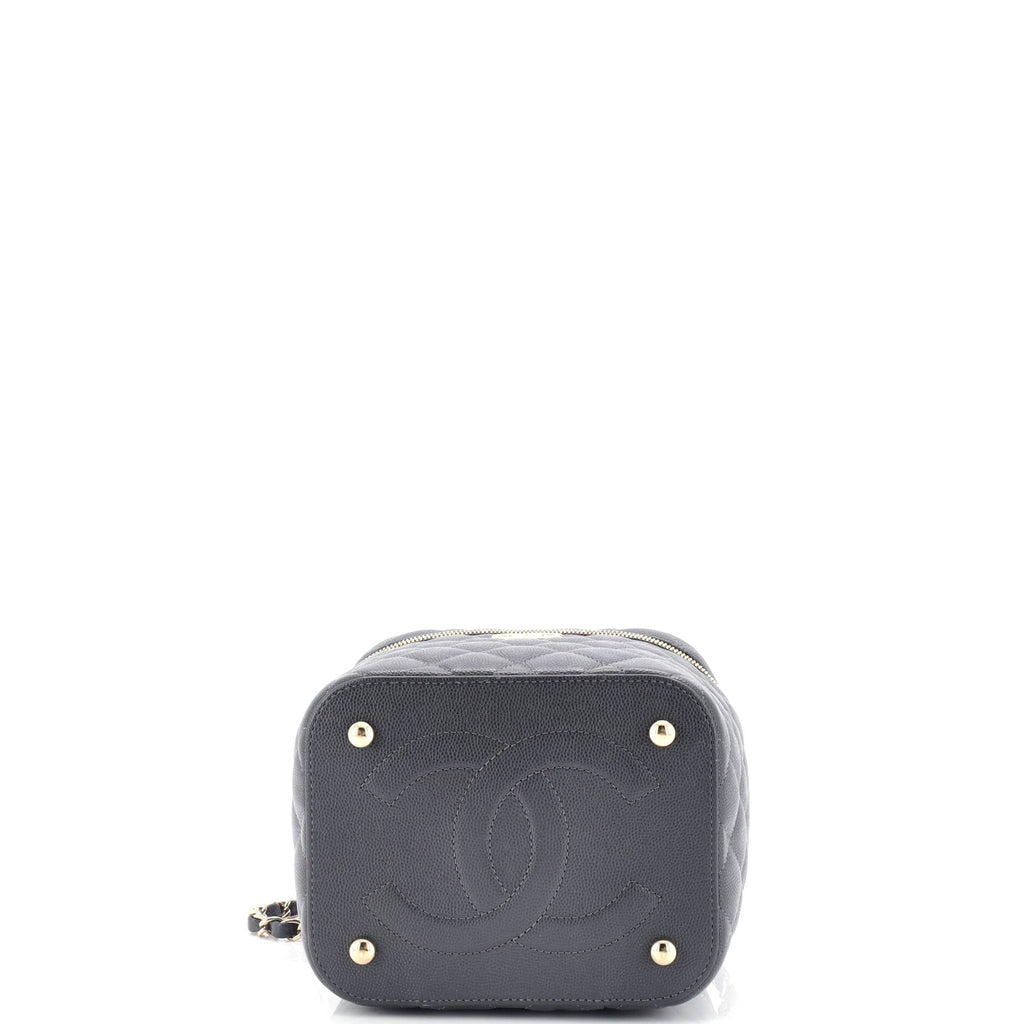 Chanel CC Top Handle Vanity Case with Chain Quilted Caviar Small