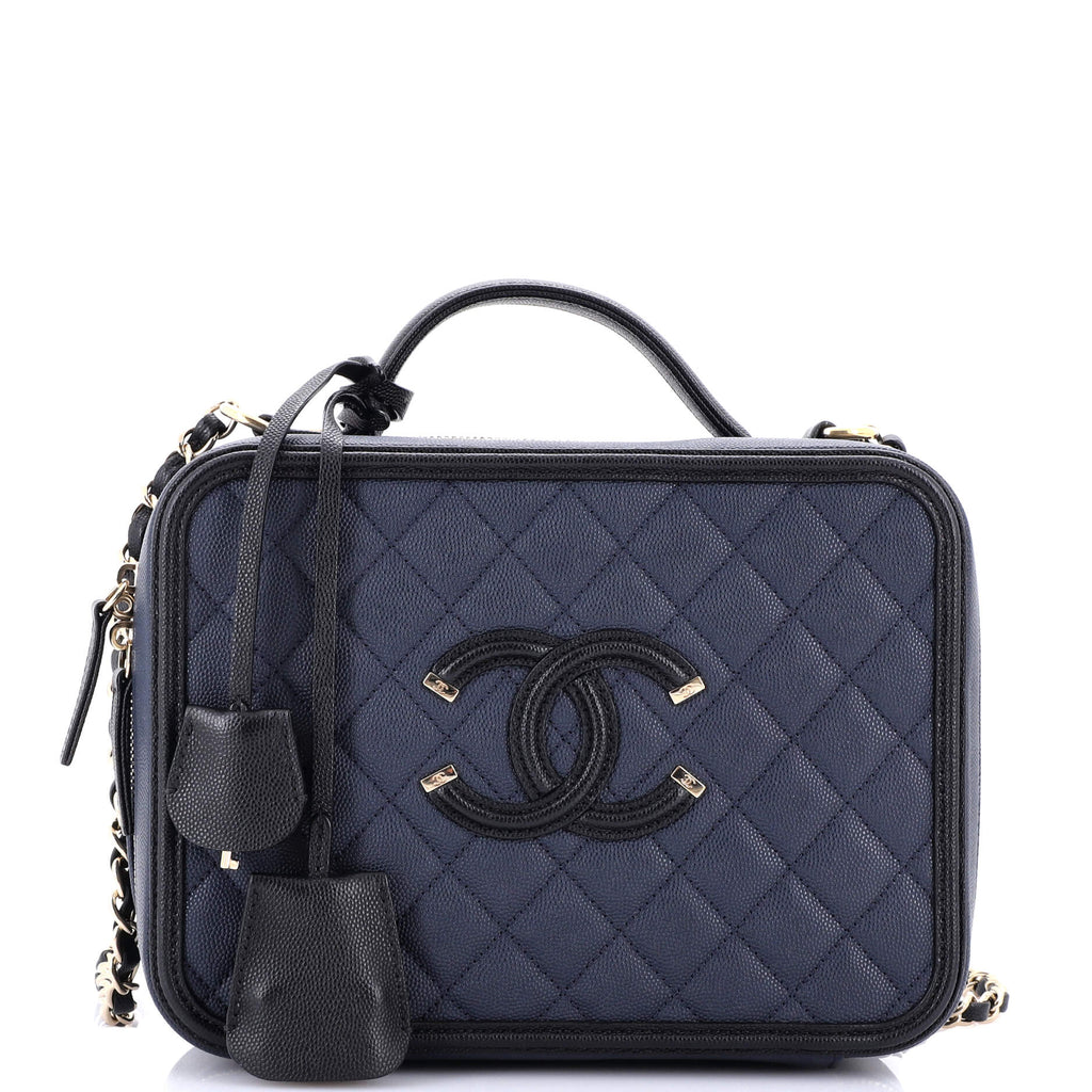 Chanel Filigree Vanity Case Quilted Caviar Large