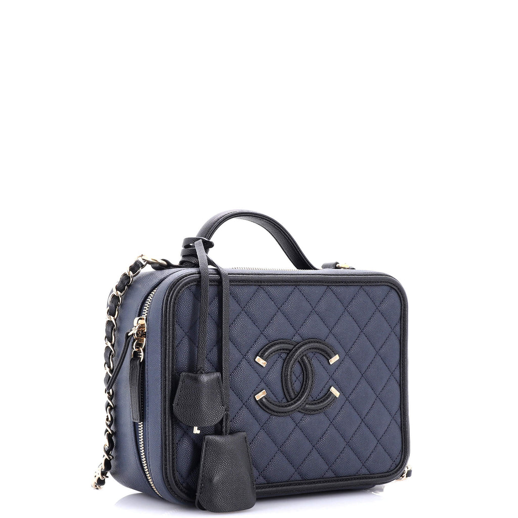 Chanel Filigree Vanity Case Quilted Caviar Large