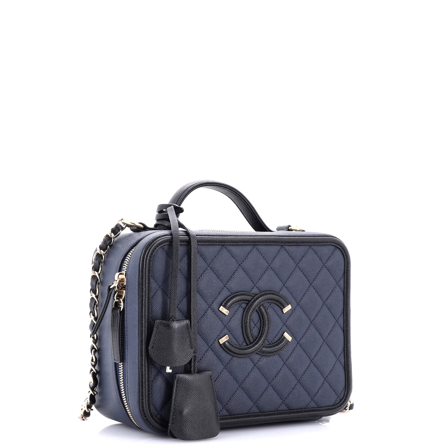 Chanel Filigree Vanity Case Quilted Caviar Large