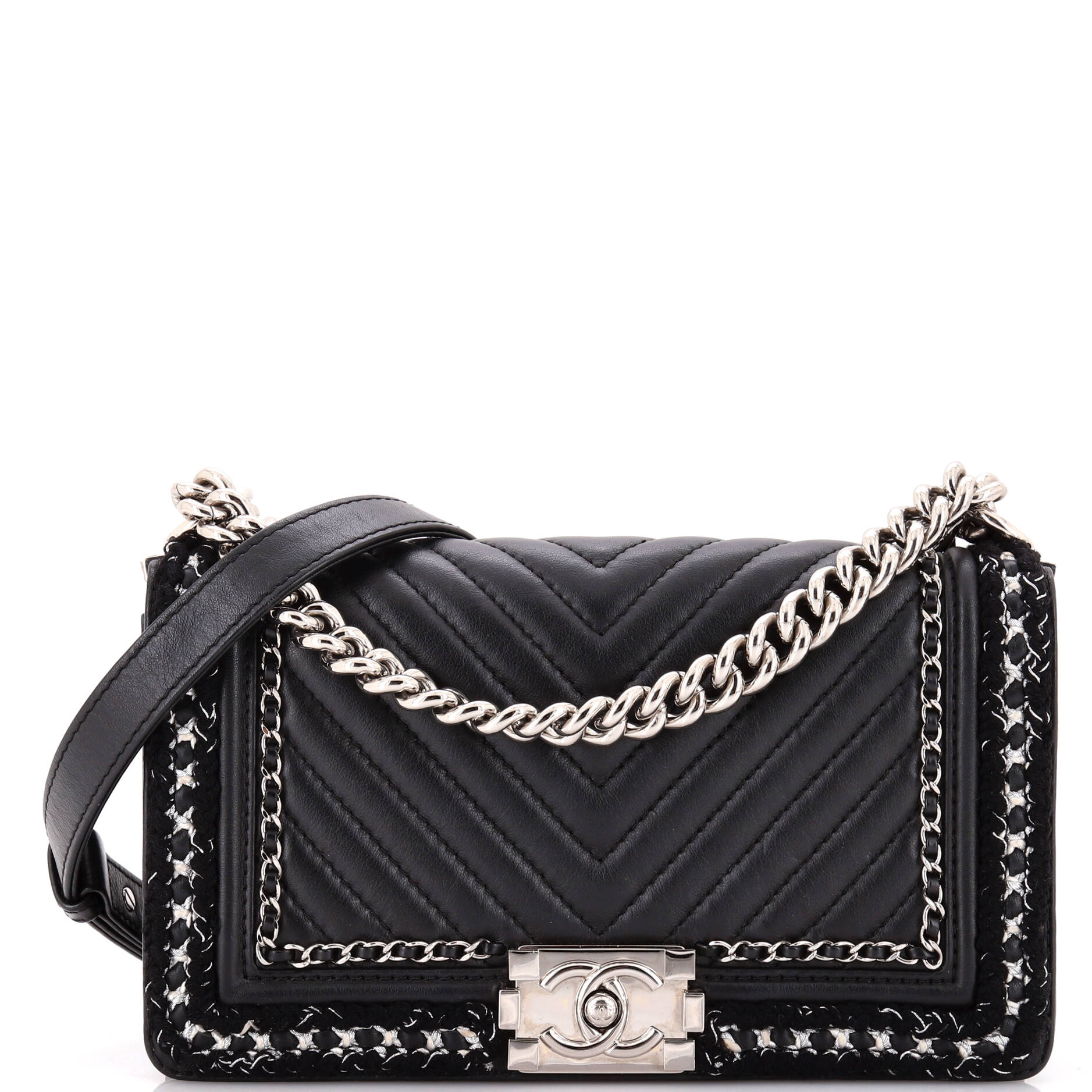 Chanel Jacket Boy Flap Bag Quilted Lambskin with Tweed Old Medium