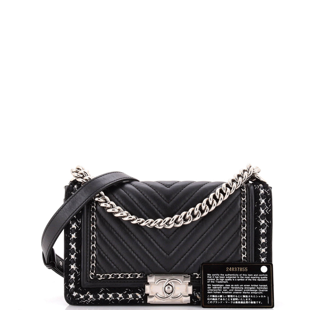Chanel Jacket Boy Flap Bag Quilted Lambskin with Tweed Old Medium