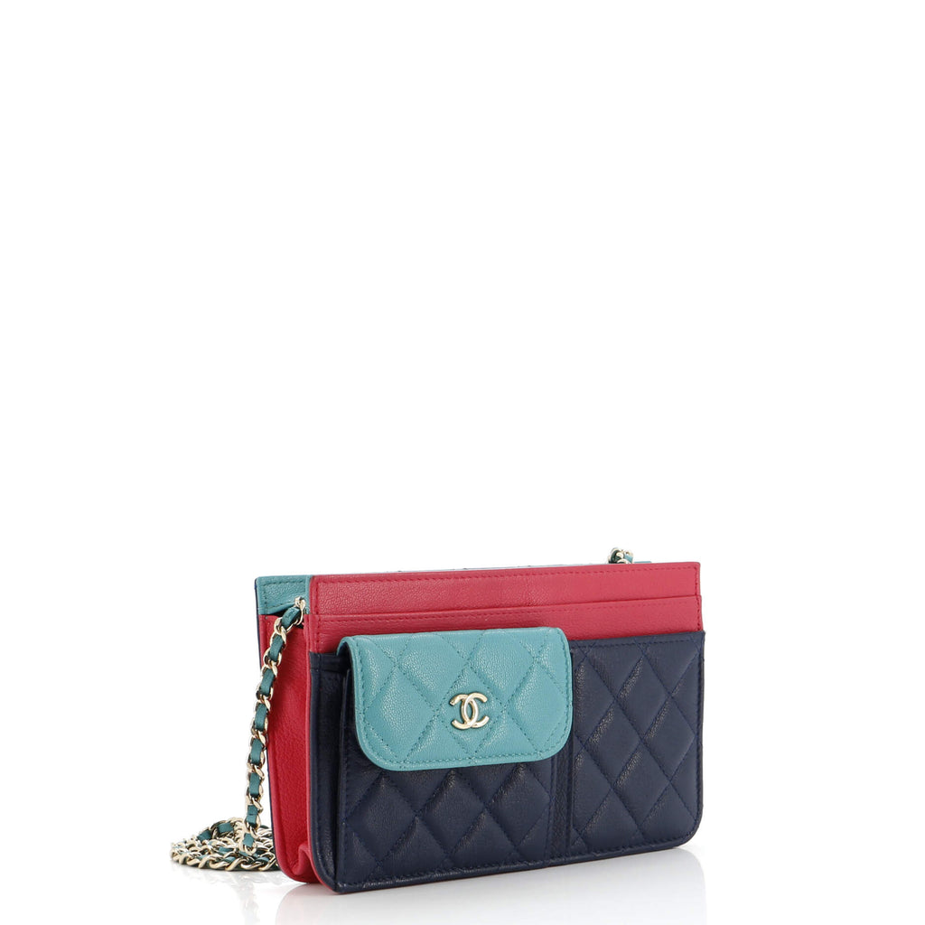 Chanel Tricolor CC Multi-Pocket Wallet on Chain Quilted Goatskin