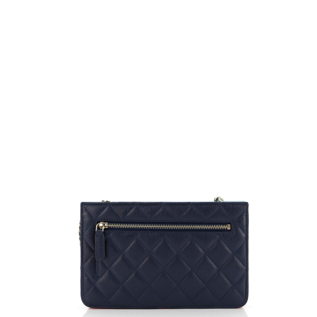 Chanel Tricolor CC Multi-Pocket Wallet on Chain Quilted Goatskin
