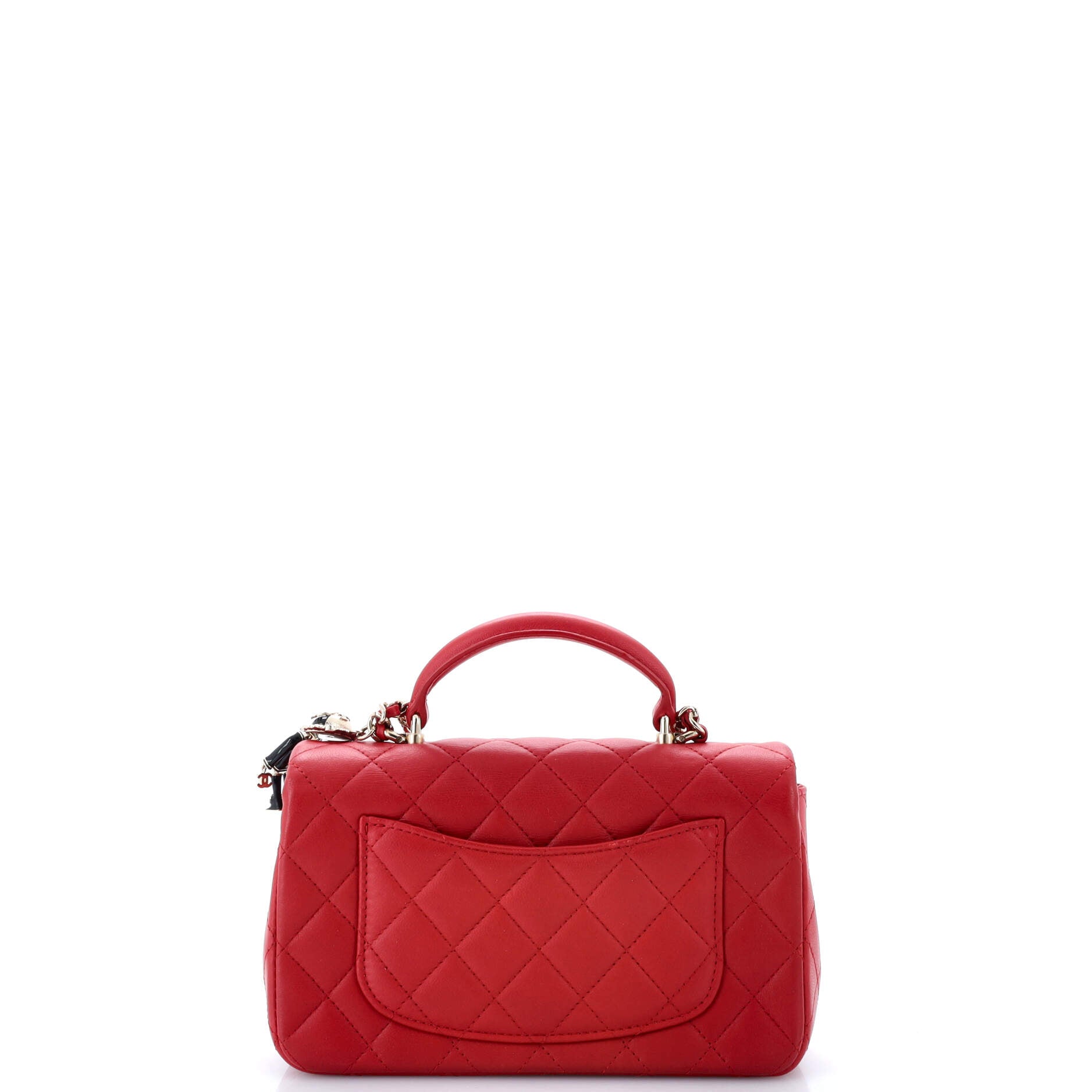 Chanel Classic Single Flap Top Handle Bag Quilted Lambskin with Lion Charm Mini