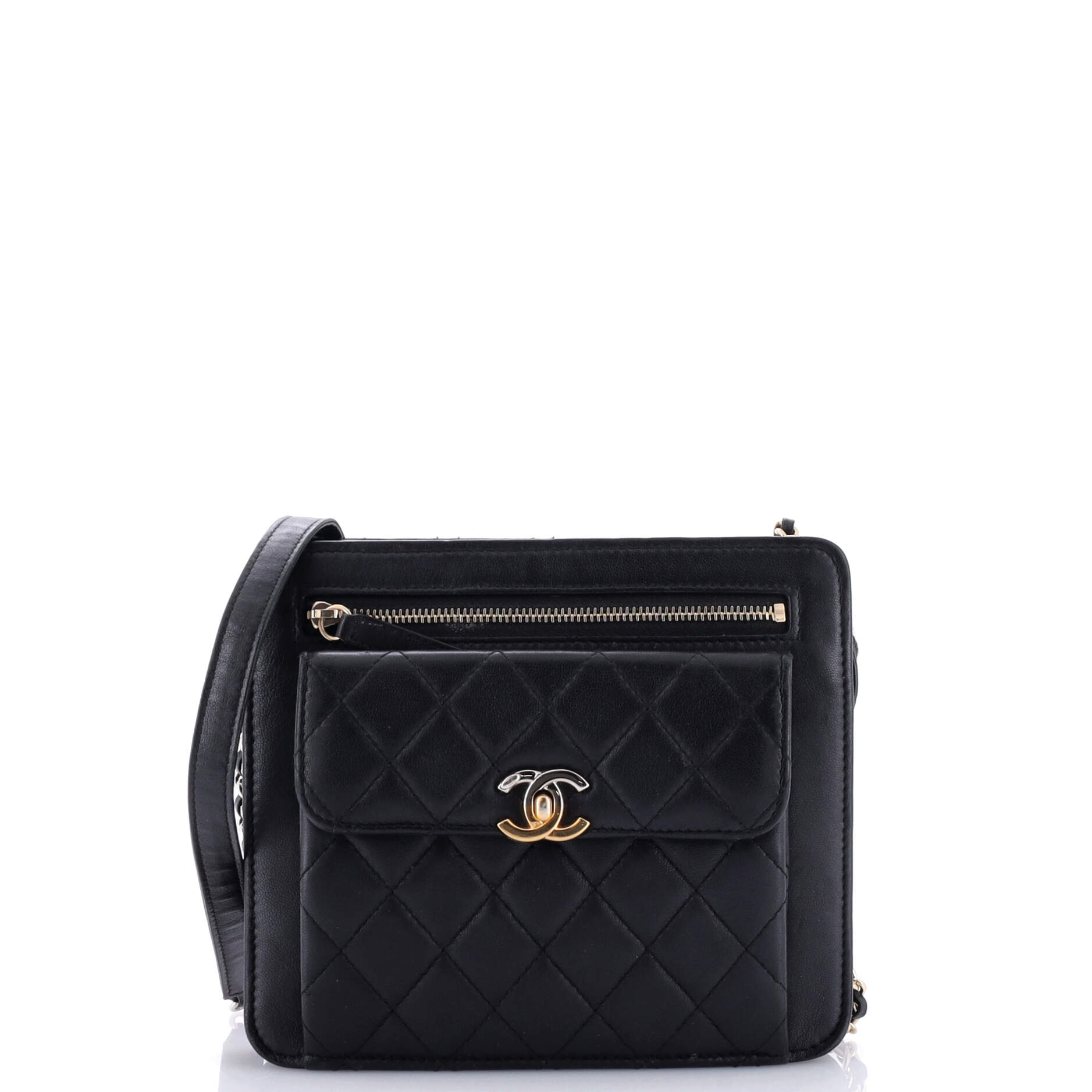 Chanel Front Pocket Square Clutch with Chain Quilted Lambskin Small