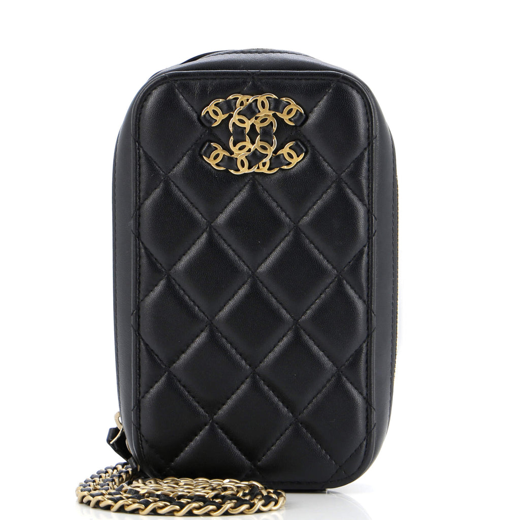 Chanel Woven CC Zip Around Phone Holder with Chain Quilted Lambskin Vertical