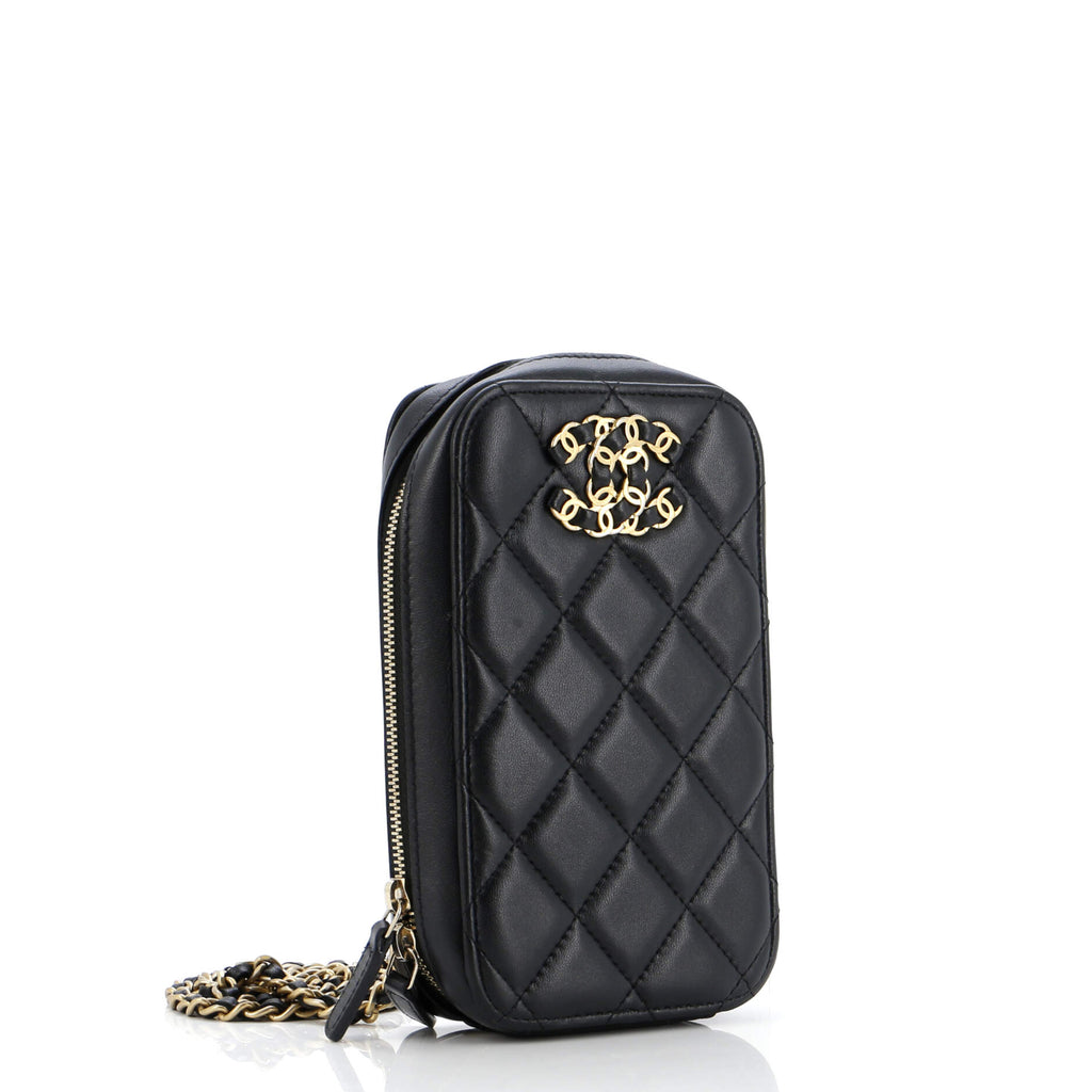 Chanel Woven CC Zip Around Phone Holder with Chain Quilted Lambskin Vertical
