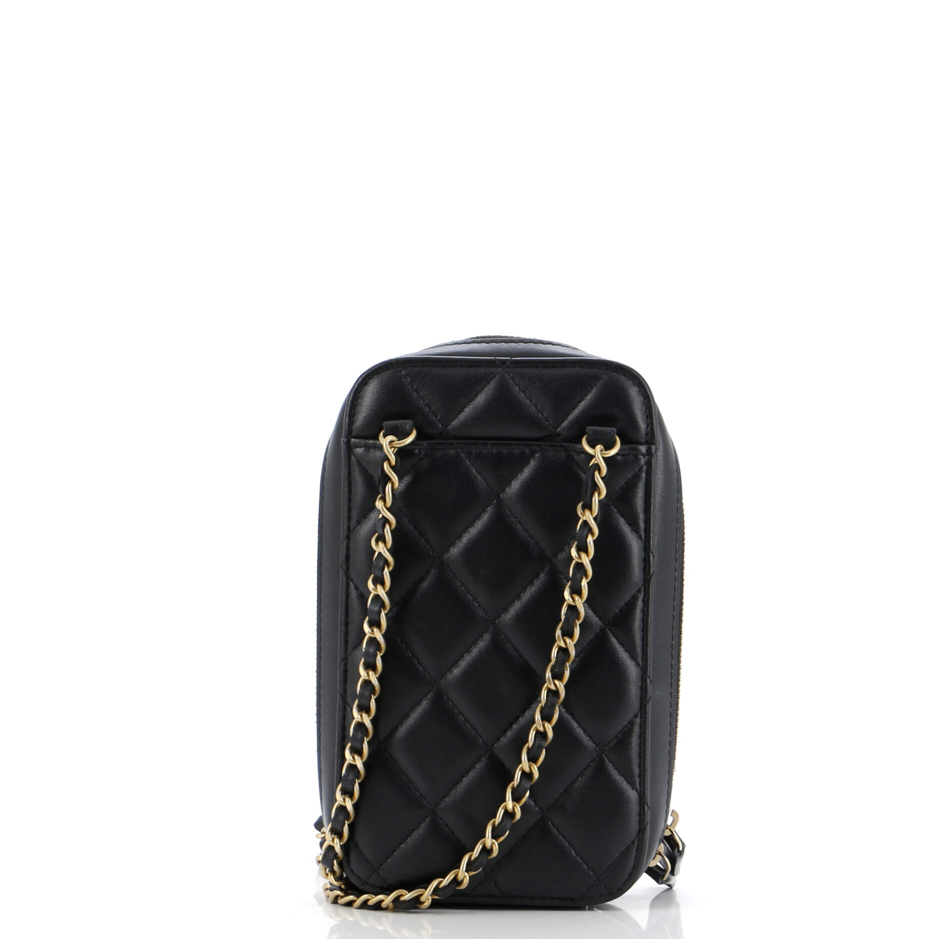 Chanel Woven CC Zip Around Phone Holder with Chain Quilted Lambskin Vertical