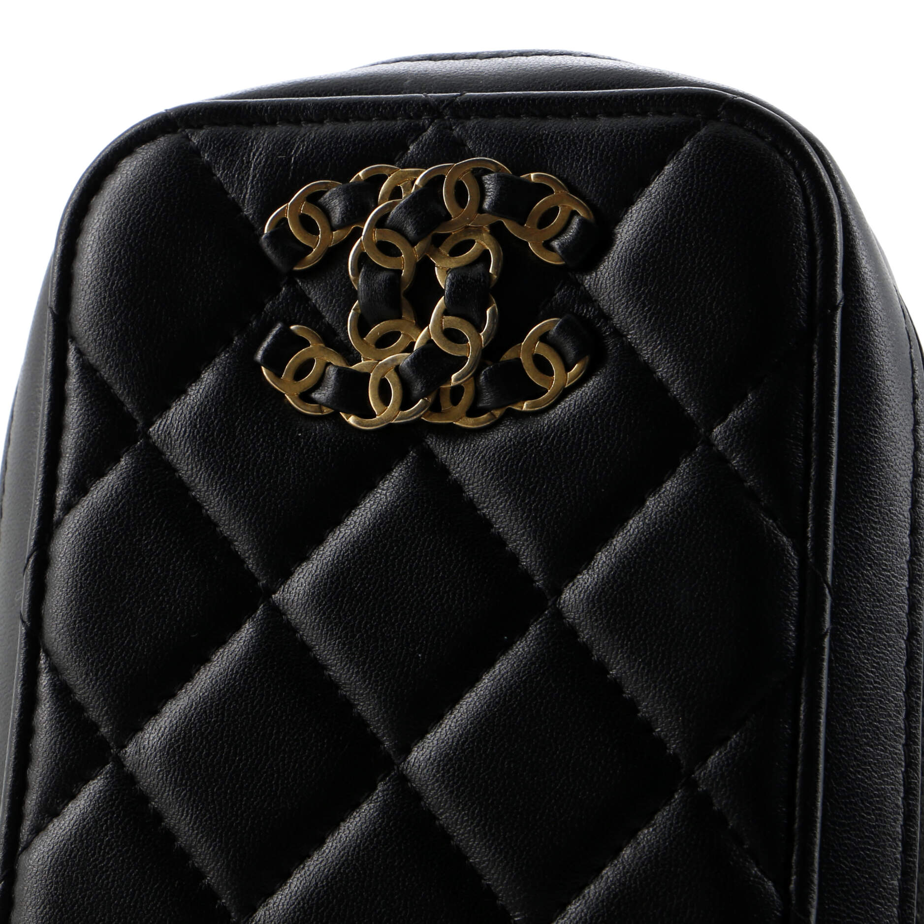 Chanel Woven CC Zip Around Phone Holder with Chain Quilted Lambskin Vertical