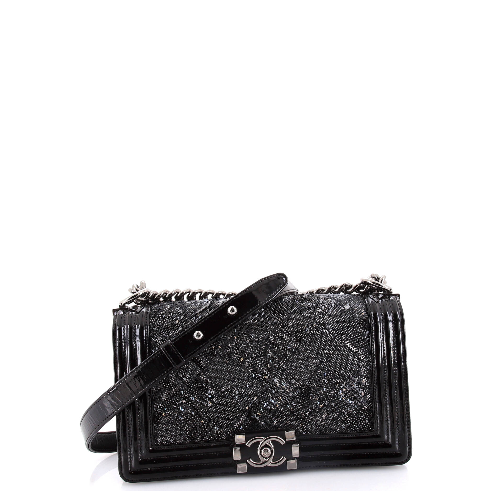 Chanel Boy Flap Bag Sequin with  Old Medium