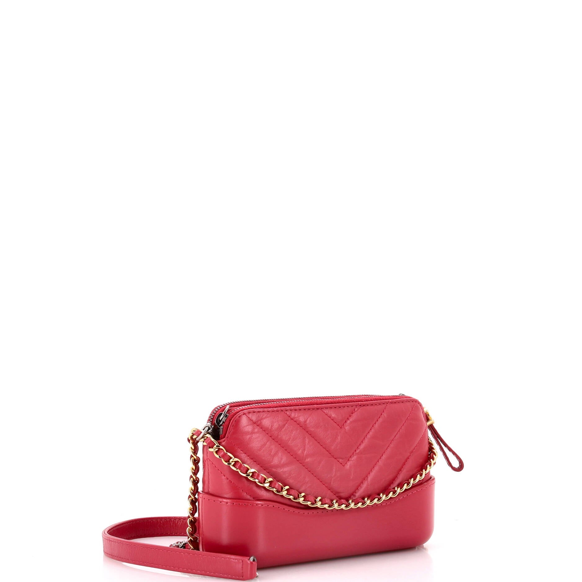 Chanel Gabrielle Double Zip Clutch with Chain Chevron Aged Calfskin