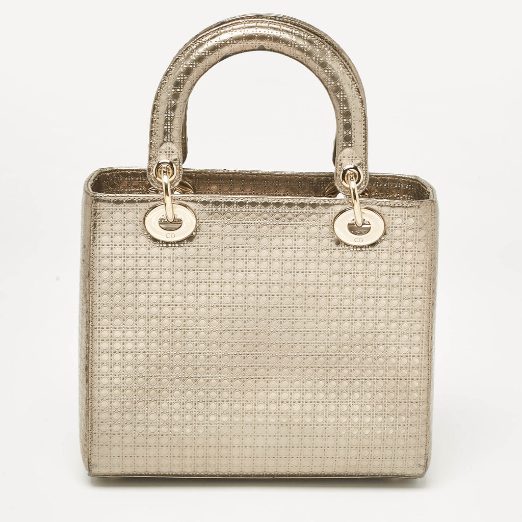 Dior Gold Microcannage  Leather Medium Lady Dior Tote
