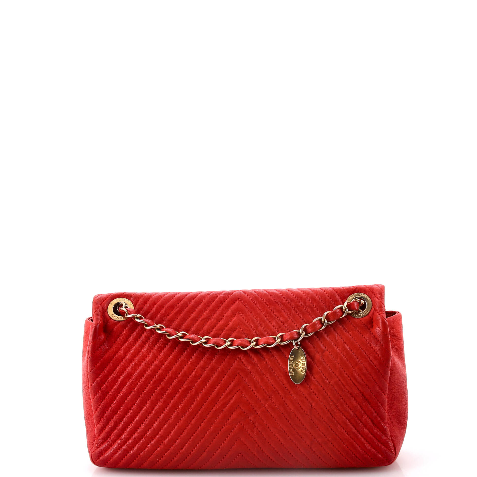Chanel Medallion Charm Flap Bag Chevron Wrinkled Lambskin Medium