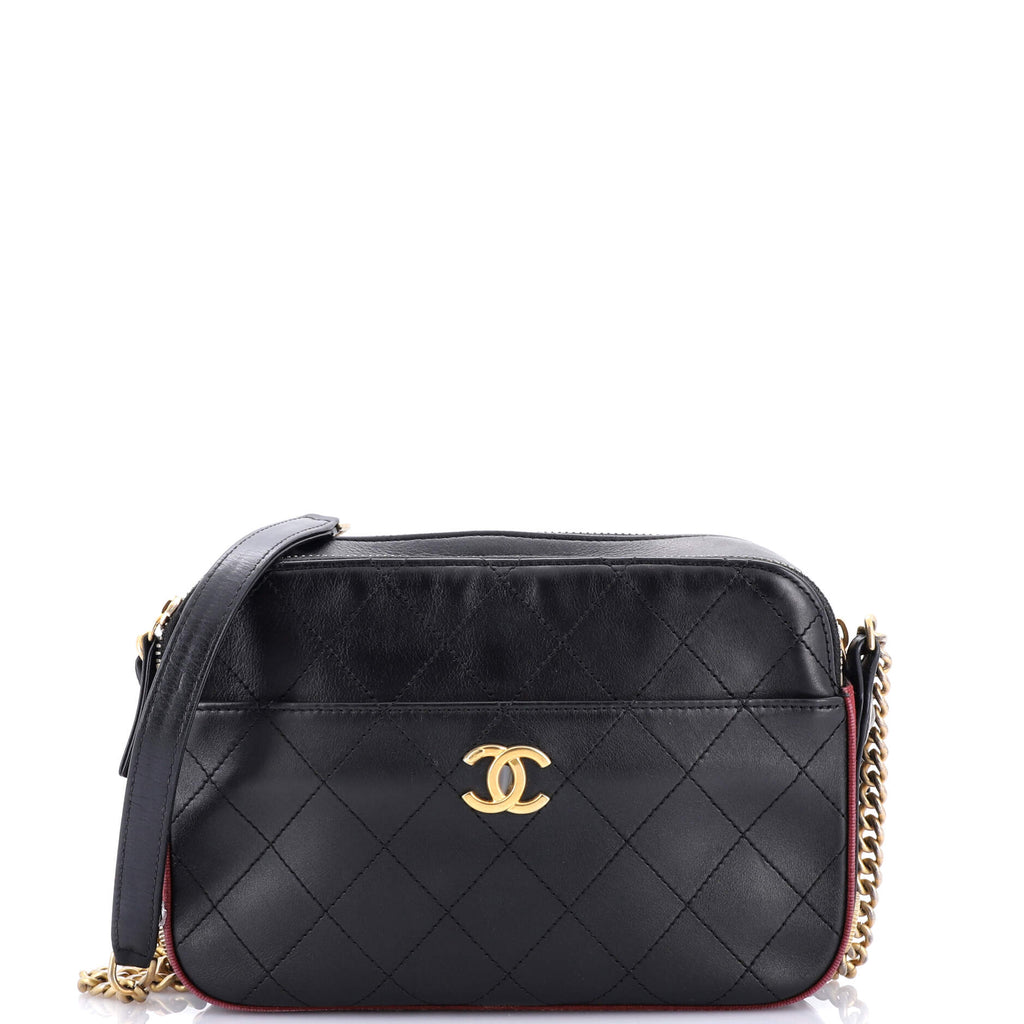 Chanel Button Up Camera Case Quilted Calfskin with Grosgrain Small