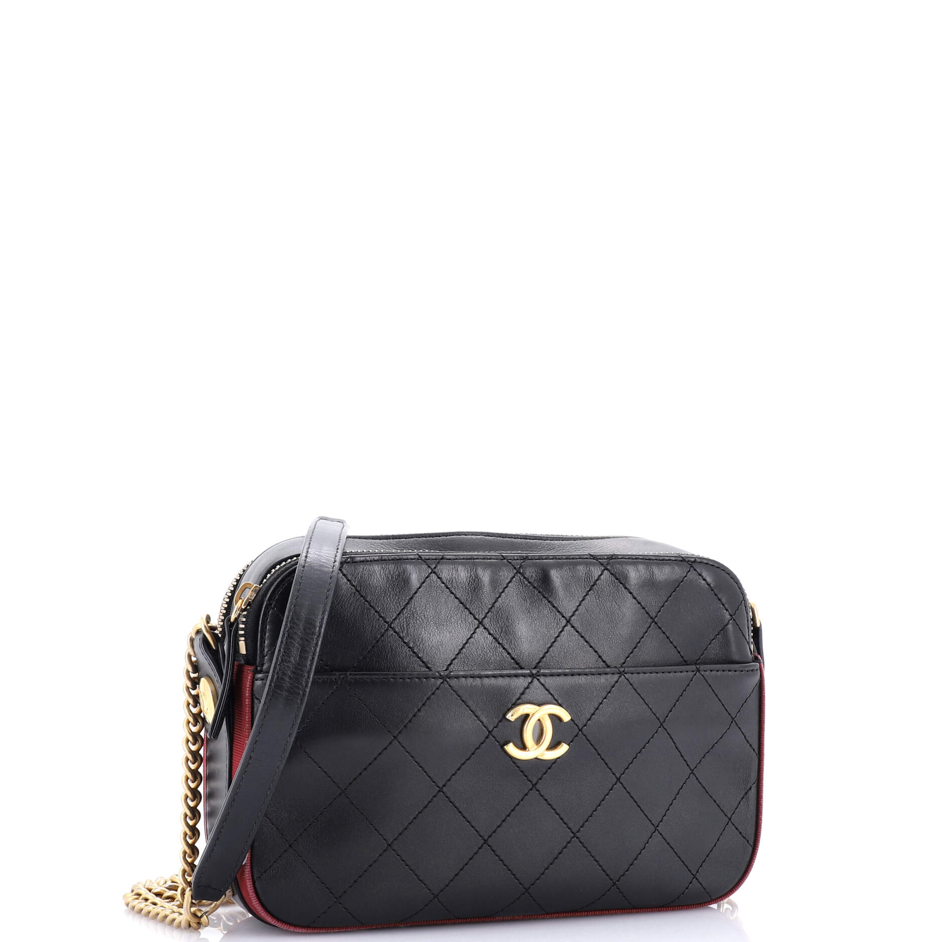 Chanel Button Up Camera Case Quilted Calfskin with Grosgrain Small
