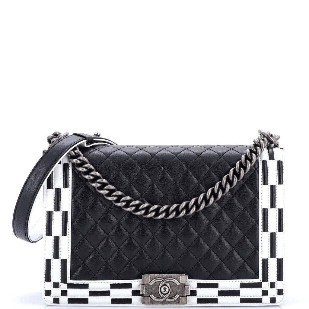 Chanel Checkerboard Trim Boy Flap Bag Quilted Calfskin New Medium