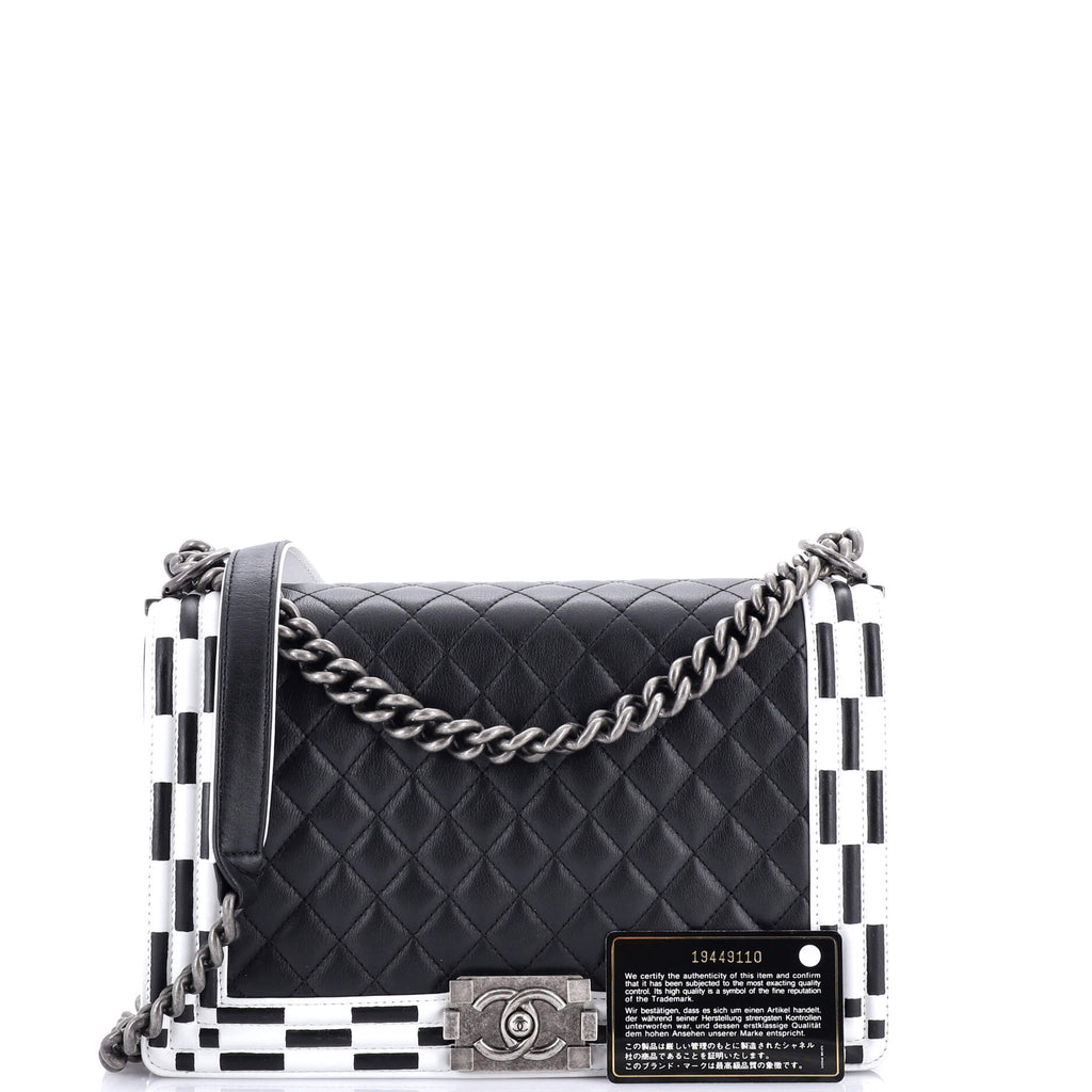 Chanel Checkerboard Trim Boy Flap Bag Quilted Calfskin New Medium