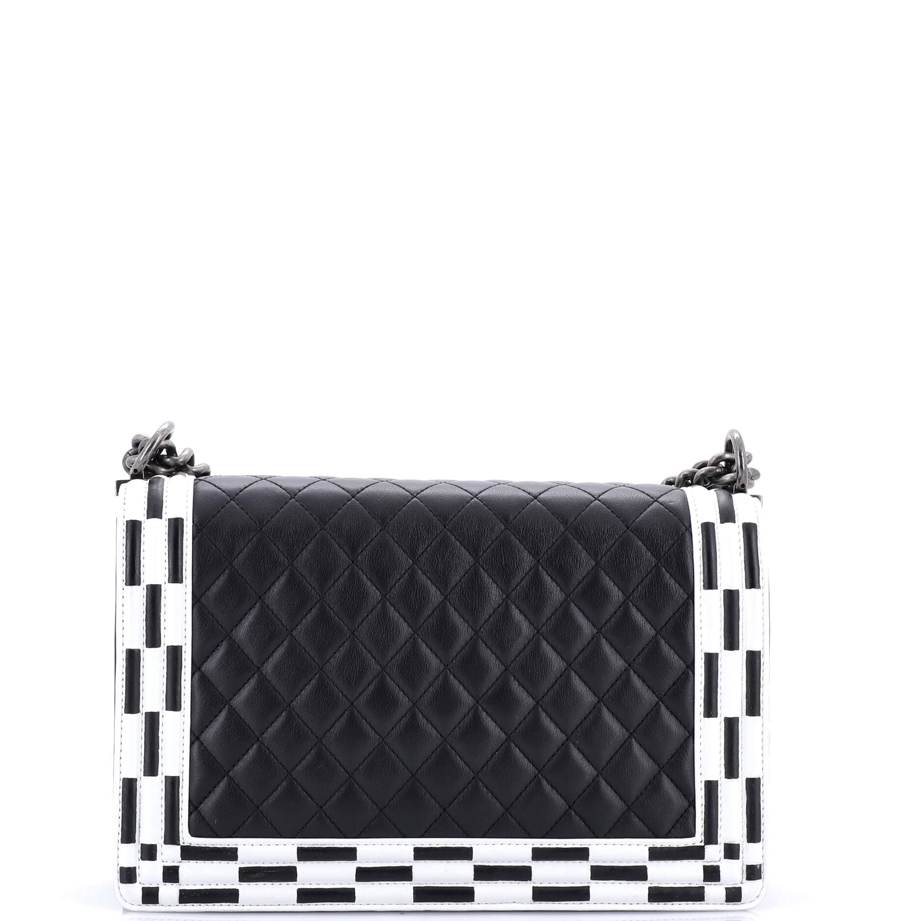 Chanel Checkerboard Trim Boy Flap Bag Quilted Calfskin New Medium