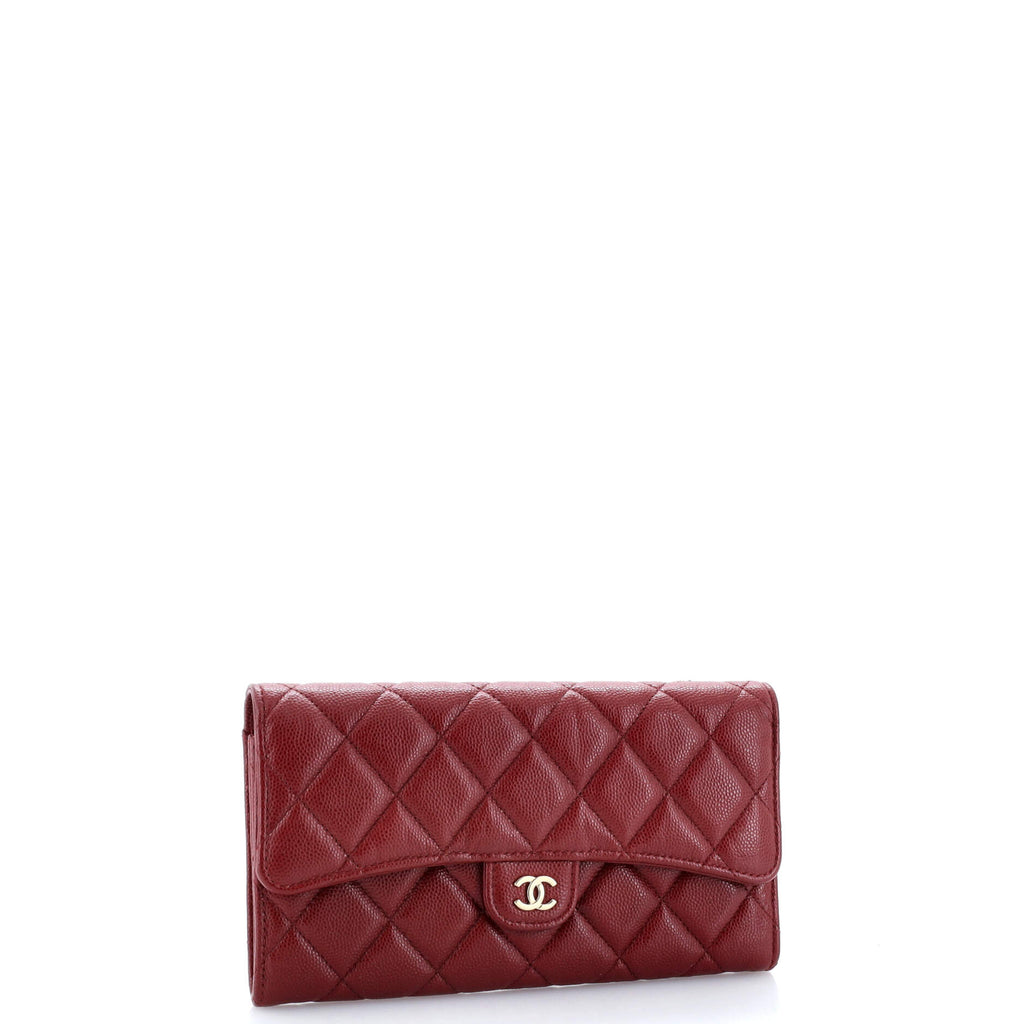 Chanel CC Gusset Classic Flap Wallet Quilted Caviar Long