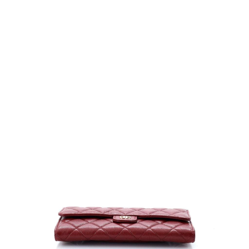 Chanel CC Gusset Classic Flap Wallet Quilted Caviar Long