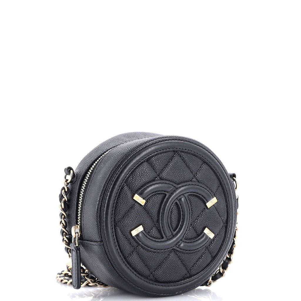 Chanel Filigree Round Clutch with Chain Quilted Caviar Mini
