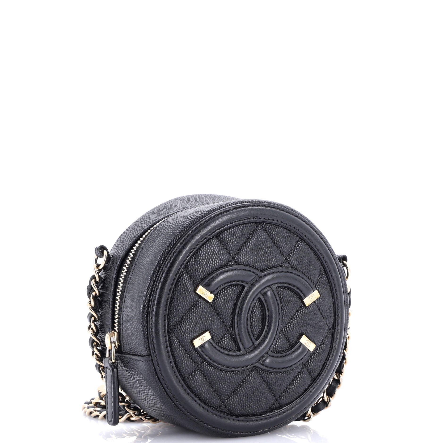 Chanel Filigree Round Clutch with Chain Quilted Caviar Mini