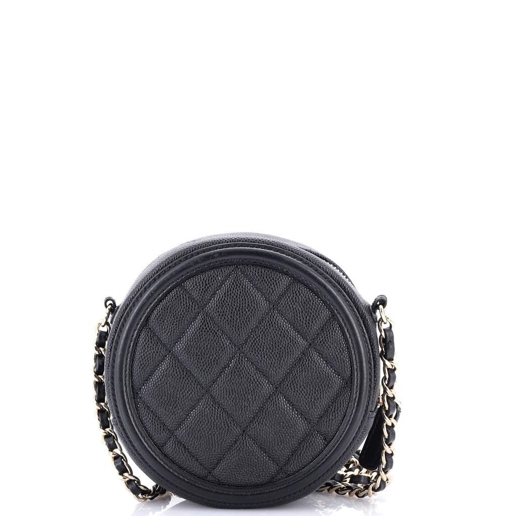 Chanel Filigree Round Clutch with Chain Quilted Caviar Mini