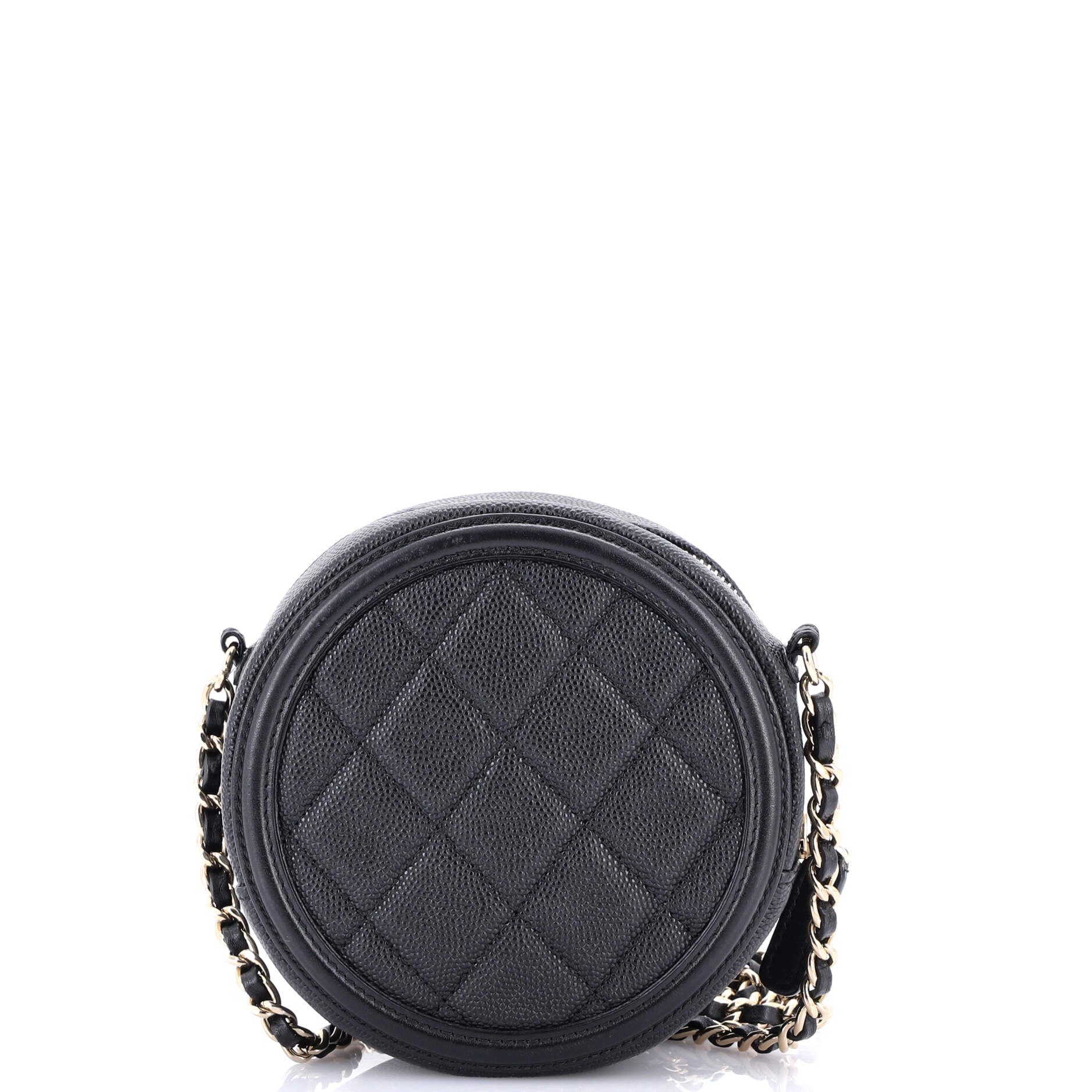Chanel Filigree Round Clutch with Chain Quilted Caviar Mini