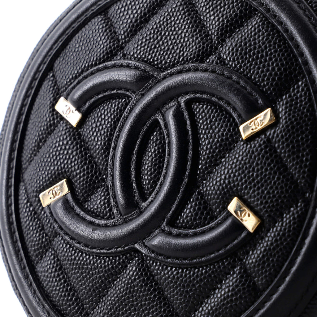 Chanel Filigree Round Clutch with Chain Quilted Caviar Mini