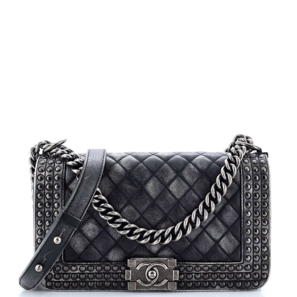 Chanel Paris-Dallas Boy Flap Bag Studded Quilted Distressed Calfskin Old Medium
