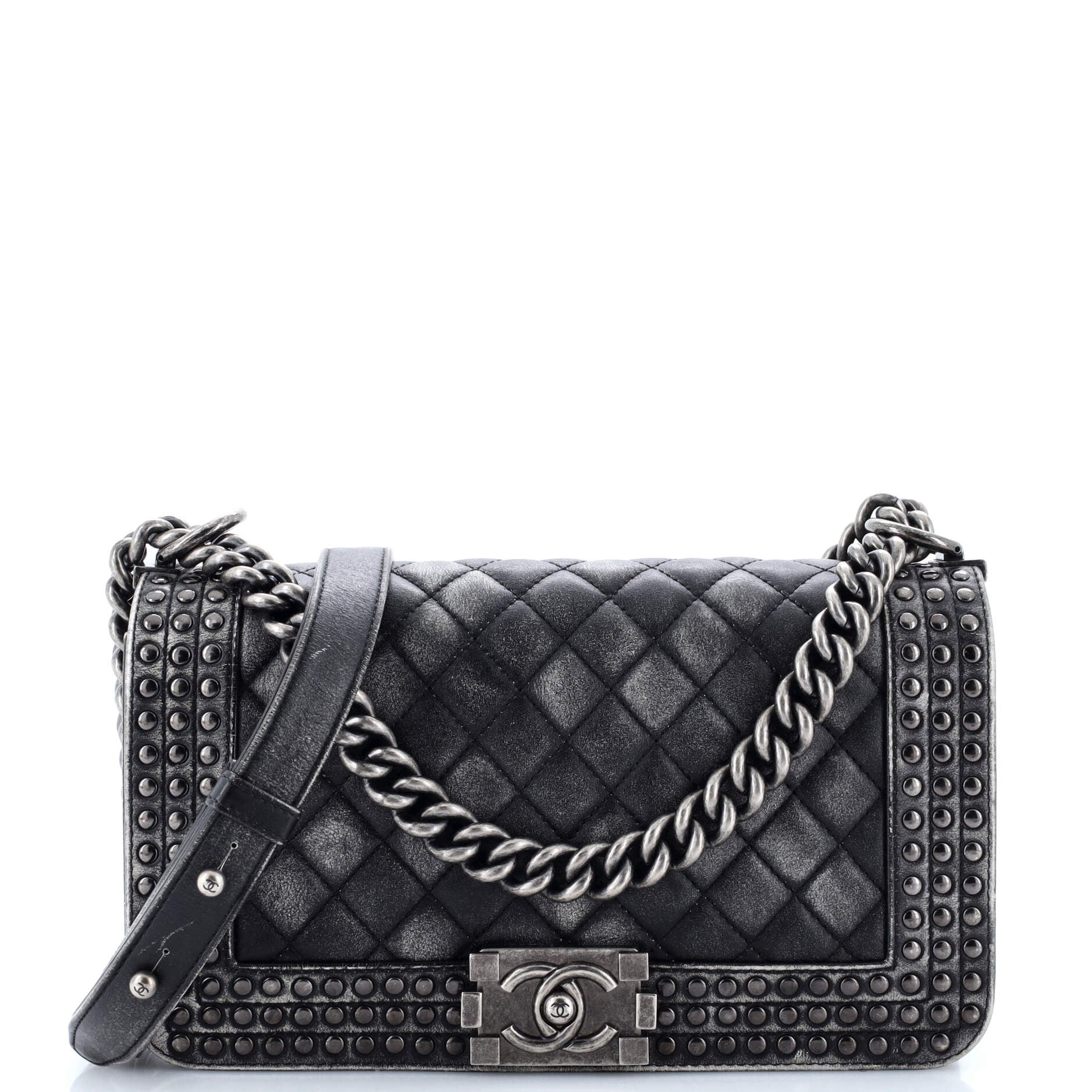Chanel Paris-Dallas Boy Flap Bag Studded Quilted Distressed Calfskin Old Medium